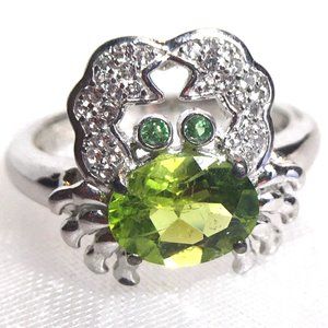 Genuine Peridot .925 Crab Ring w/ Tsavorite Garnet Natural Gemstones Size 7